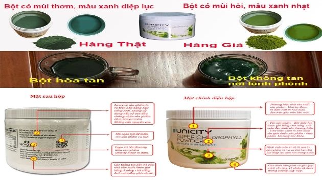 Cách phân biệt bột diệp lục unicity chính hãng.